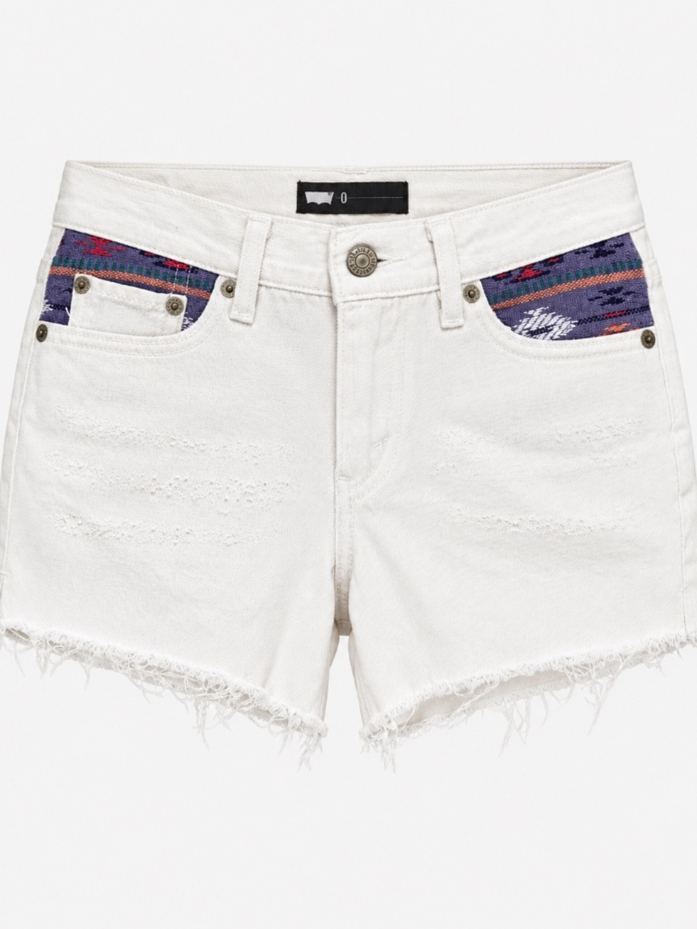 Levi’s White Distressed Denim Cutoff Shorts Southwestern Pocket Detail Size 0